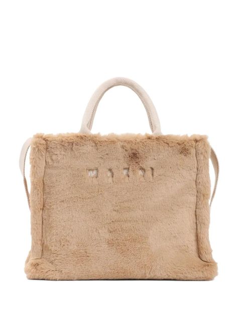 Marni faux-fur top-handle tote bag - Brown - zdjęcie produktu nr 1