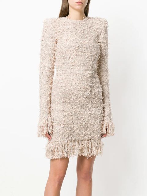Balmain frayed fitted dress - Pink