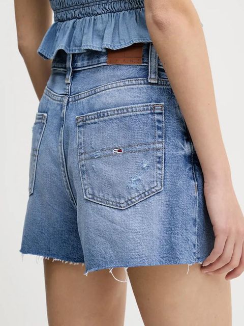Tommy Jeans szorty jeansowe damskie kolor niebieski gładkie high waist DW0DW20575 - zdjęcie produktu nr 2