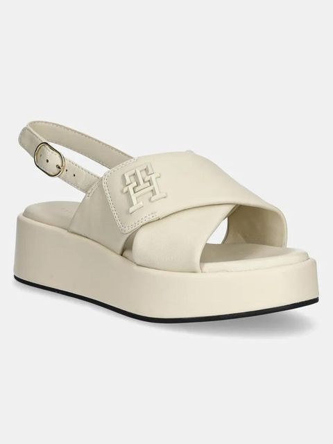 Tommy Hilfiger sandały skórzane TH LOGO HW PADDED LEATHER SANDAL damskie kolor beżowy na platformie FW0FW08808 - zdjęcie produktu nr 1