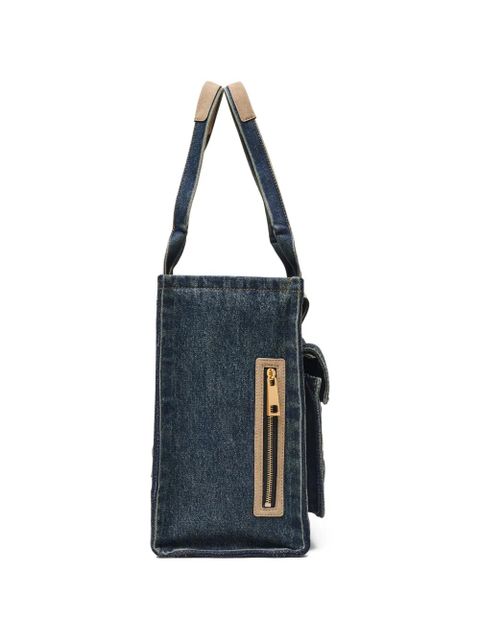 Marc Jacobs large The Denim suede-pocket tote bag - Blue
