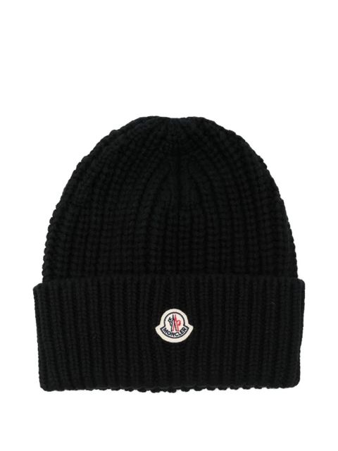 Moncler ribbed logo beanie hat - Black - zdjęcie produktu nr 1