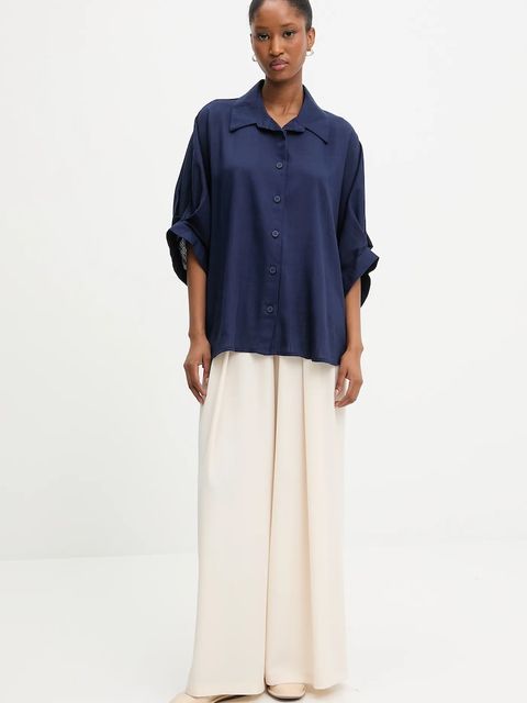 Answear.LAB koszula z lnem damska kolor granatowy relaxed z kołnierzykiem klasycznym - zdjęcie produktu nr 2