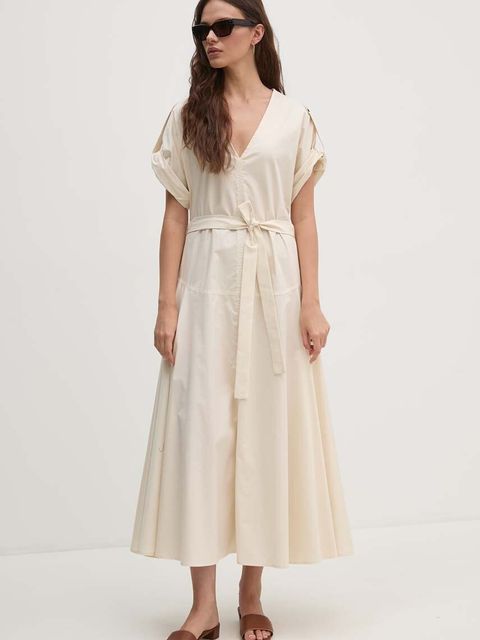 Sandro Ferrone sukienka bawełniana kolor beżowy maxi rozkloszowana SFS31XBDSALE - zdjęcie produktu nr 1