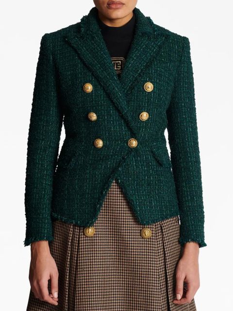Balmain double-breasted tweed jacket - Green