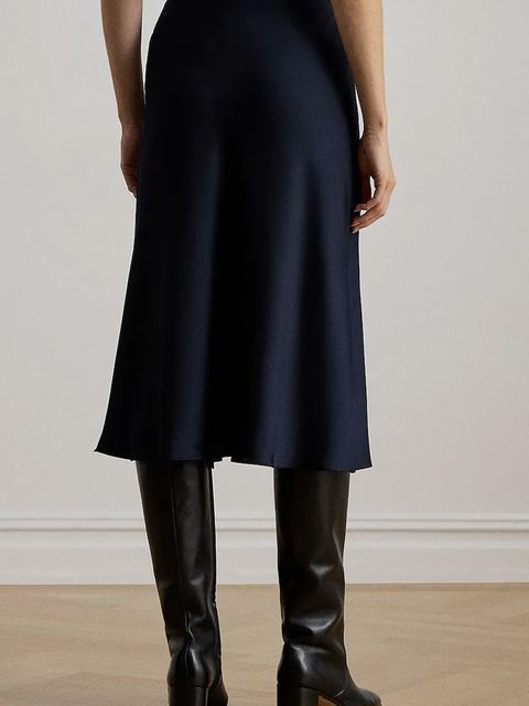 Lauren Ralph Lauren spódnica kolor granatowy midi rozkloszowana 200925882