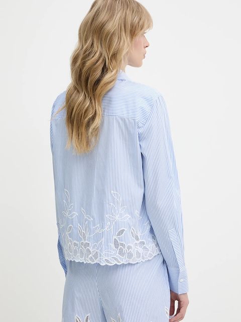 Karl Lagerfeld koszula bawełniana damska kolor niebieski regular z kołnierzykiem klasycznym A2W11028