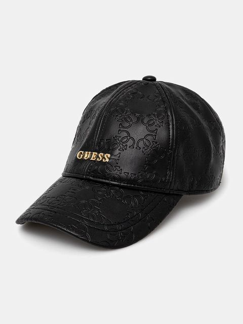 Guess czapka z daszkiem EMBOSSED kolor czarny z aplikacją V5RZ00 WH8D0