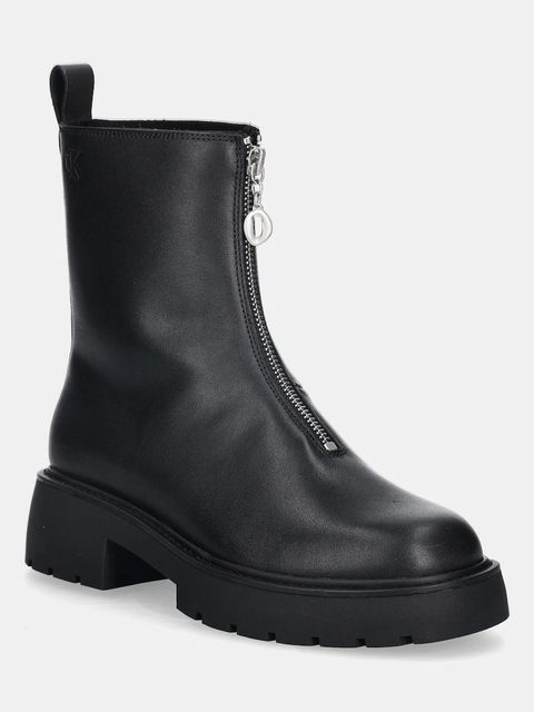Calvin Klein botki skórzane CHUNKY FRONT ZIP BOOT damskie kolor czarny na płaskim obcasie YW0YW01907 - zdjęcie produktu nr 1