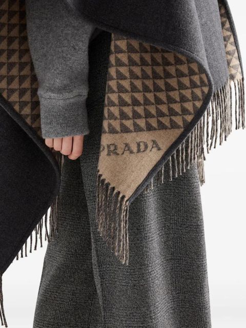 Prada reversible fringed poncho - Grey