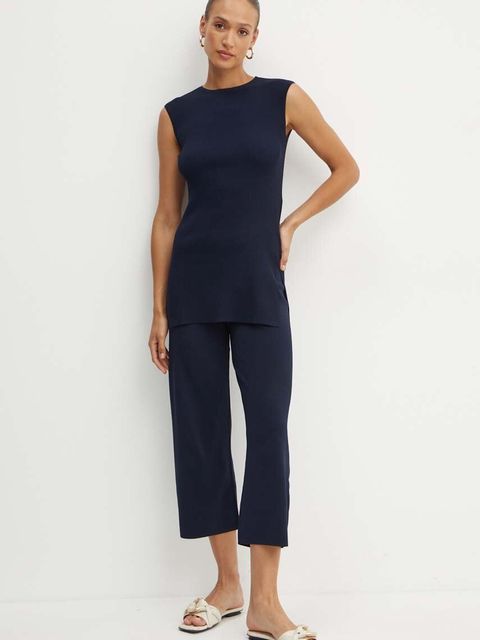 Max Mara Leisure spodnie damskie kolor granatowy proste high waist 2426336017600