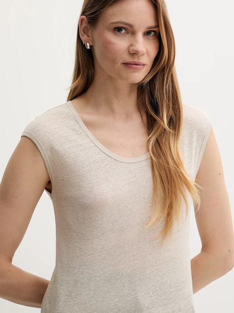 United Colors of Benetton t-shirt lniany damski kolor beżowy 37UJE16B1