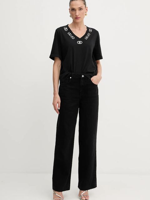 Liu Jo t-shirt bawełniany damski kolor czarny TF5143.JS003