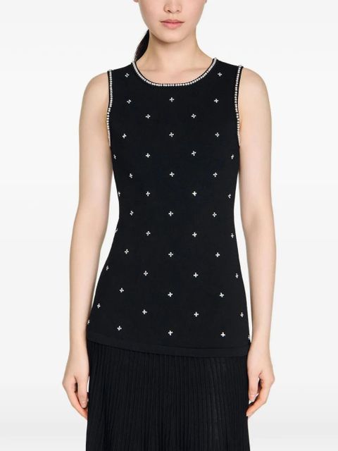 SANDRO maxi floral-embellishment knitted dress - Black