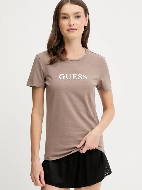 Guess t-shirt NEW CARRIE damski kolor brązowy O5RI01 KBBU1 - zdjęcie produktu nr 1
