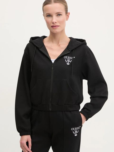 Guess bluza ROBERTA damska kolor czarny z kapturem z aplikacją V5RQ20 KC3D2 - zdjęcie produktu nr 1