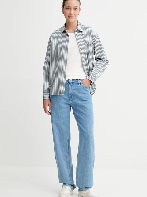 Marc O'Polo koszula bawełniana damska kolor zielony regular z kołnierzykiem klasycznym 5000007028