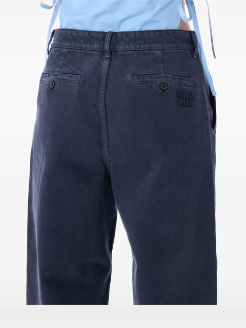 Miu Miu logo-embroidered trousers - Blue