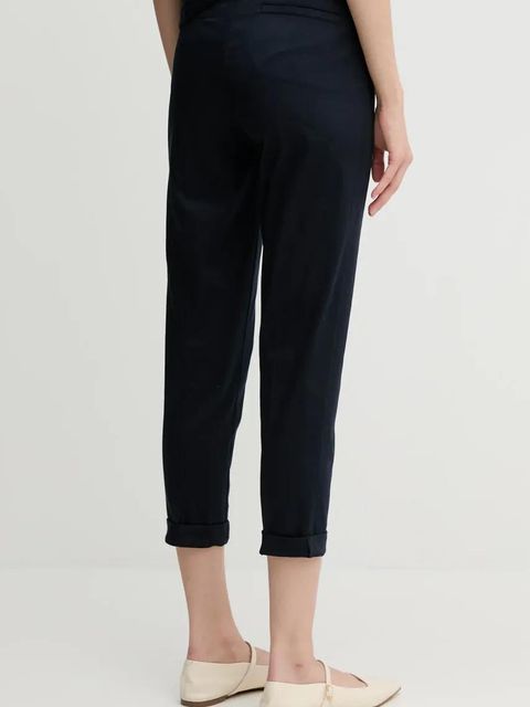 Sisley spodnie damskie kolor granatowy fason cygaretki high waist