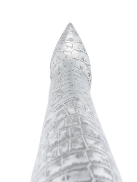 Paris Texas croc-effect knee-high boots - Silver