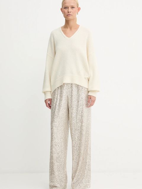 BOSS Orange spodnie damskie kolor beżowy szerokie high waist 50548327 - zdjęcie produktu nr 2