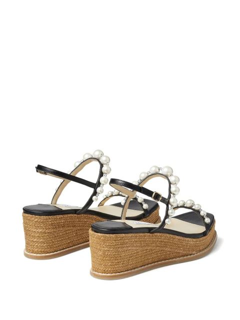 Jimmy Choo Amatuus pearl-embellished 60mm wedge espadrilles - Black