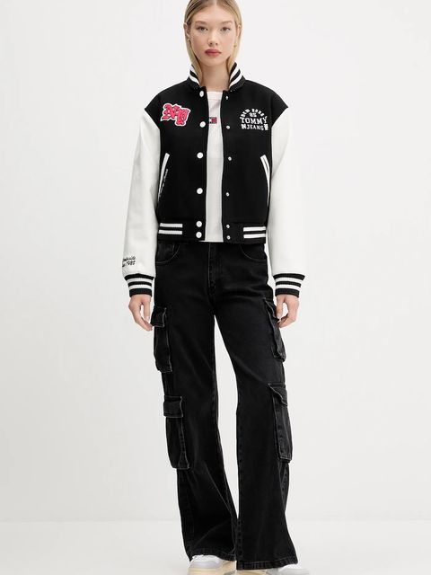 Tommy Jeans kurtka bomber z wełną kolor czarny przejściowa DW0DW21628 - zdjęcie produktu nr 2