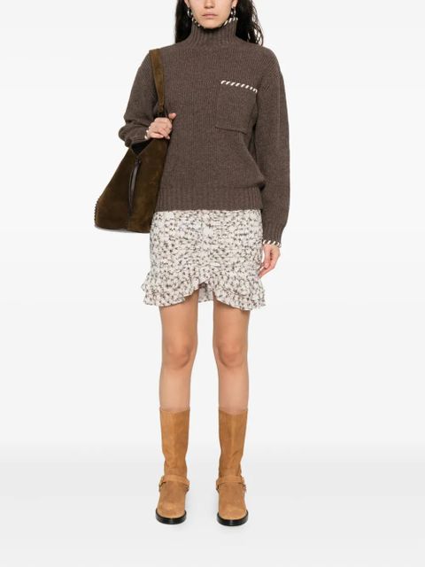 SANDRO ribbed-knit embroidered-pocket sweater - Brown - zdjęcie produktu nr 2