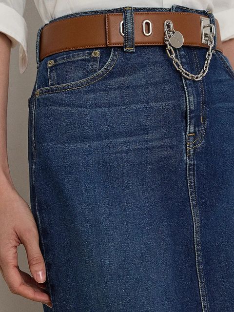 Lauren Ralph Lauren spódnica jeansowa kolor granatowy midi prosta 200979973