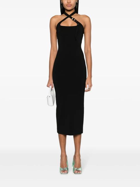 The Attico decorative-buckle halterneck dress - Black