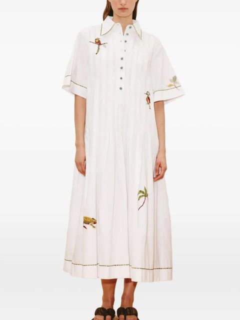 ALEMAIS Camelia embroidered pleated shirtdress - White
