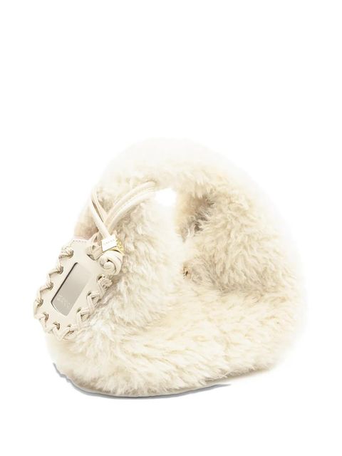 GANNI fur hobo mini tote bag - Neutrals