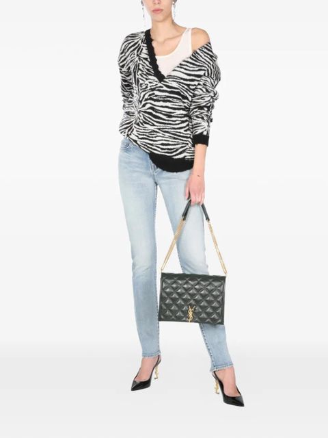 Saint Laurent zebra-print V-neck sweater - White - zdjęcie produktu nr 2