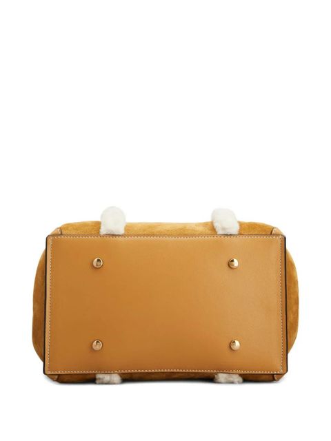 Tod's shearling-trimmed suede bag - Brown