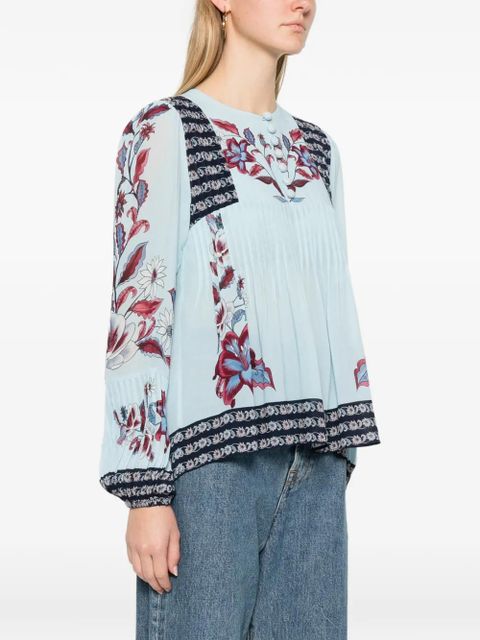 FARM Rio Marcelle floral-print pleated blouse - Blue