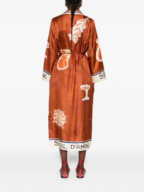 ALEMAIS Soleil D'Amour collar printed midi dress - Brown