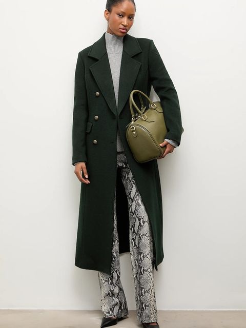 Answear.LAB płaszcz wełniany kolor zielony przejściowy dwurzędowy