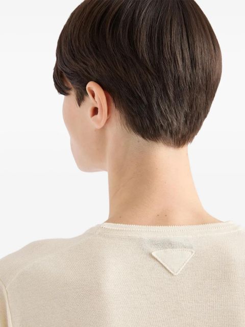 Prada triangle-logo short-sleeve sweater - Neutrals