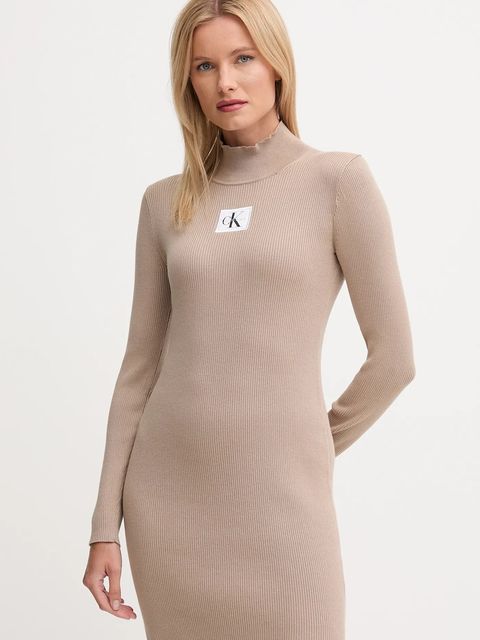 Calvin Klein Jeans sukienka kolor beżowy mini dopasowana LV047D308G - zdjęcie produktu nr 1