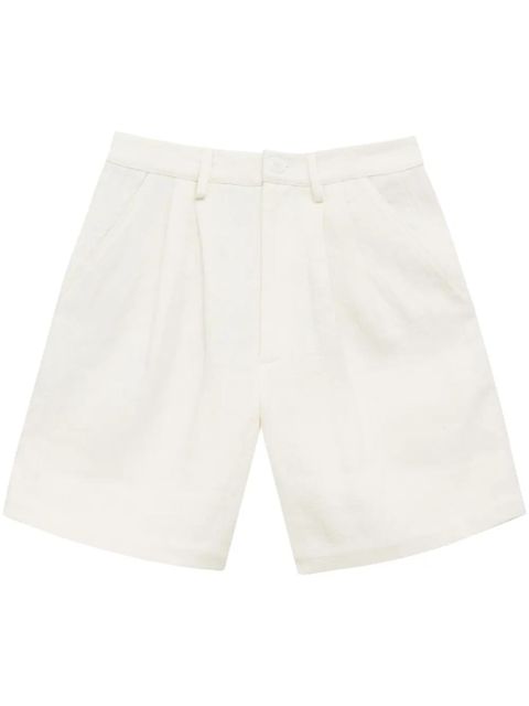 ANINE BING Carrie pleat-detail linen shorts - White - zdjęcie produktu nr 1