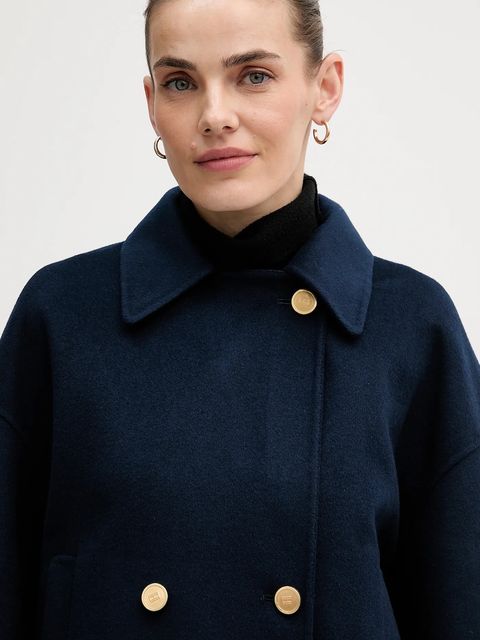 Tommy Hilfiger płaszcz z dodatkiem wełny kolor granatowy WW0WW47759