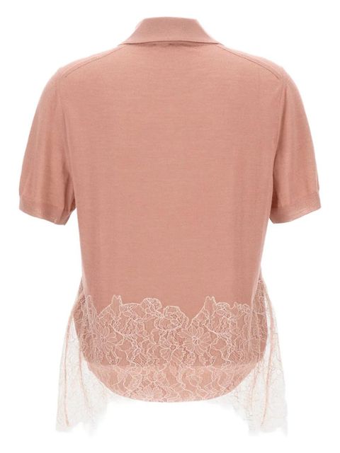 FENDI lace-insert polo top - Pink