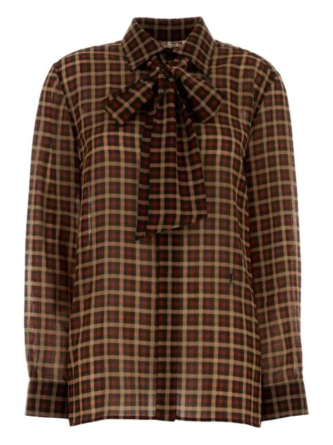 Saint Laurent Cassandre embroidered plaid shirt - Brown - zdjęcie produktu nr 1
