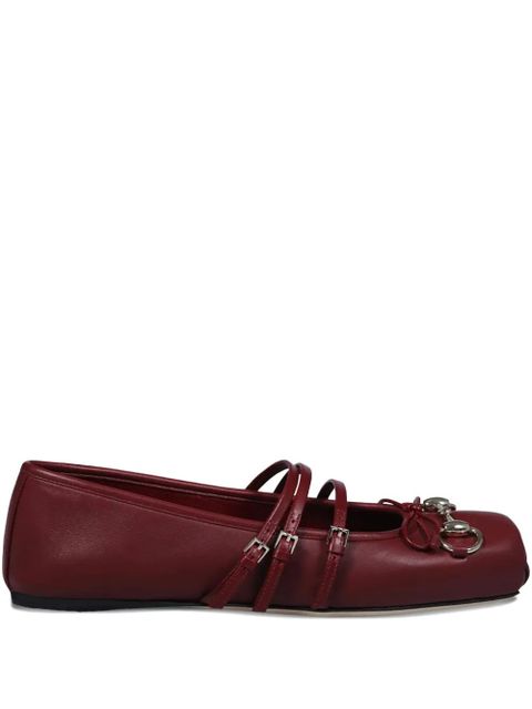 Gucci Horsebit bow-detail leather ballet flats - Red - zdjęcie produktu nr 1