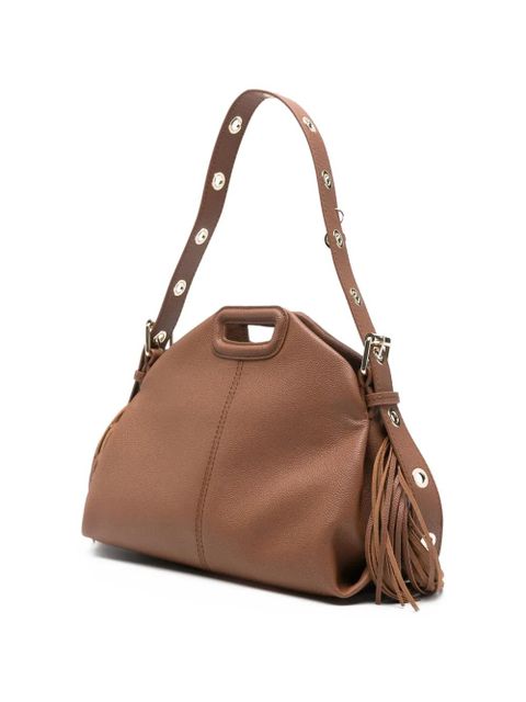 Maje fringed leather tote bag - Brown