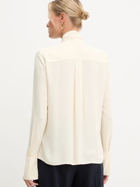 Patrizia Pepe koszula damska kolor beżowy regular z wiązanym dekoltem 2C1648 A8I1