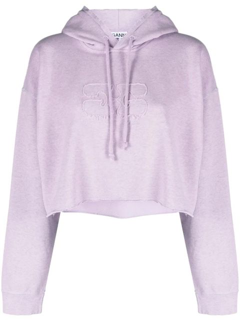 GANNI cropped organic cotton hoodie - Purple - zdjęcie produktu nr 1