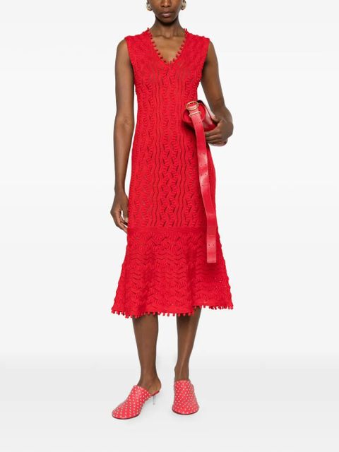Jil Sander pom-pom V-neck midi dress - Red - zdjęcie produktu nr 2
