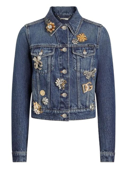 Dolce & Gabbana brooch-embellished denim jacket - Blue - zdjęcie produktu nr 1