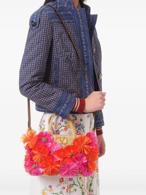 Valentino Garavani small floral-appliqué tote bag - Neutrals